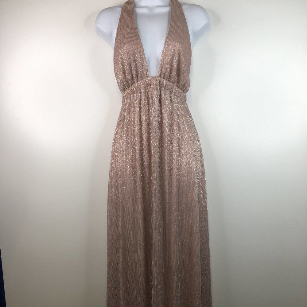 Show Me Your Mumu Magic Mauve Glitter Luna Halter Dress in Champagne Pink Small